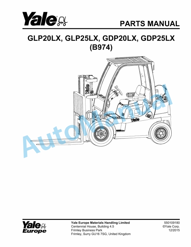 Yale B974 GLP20LX, GLP25LX, GDP20LX, GDP25LX Parts Manual 550109180