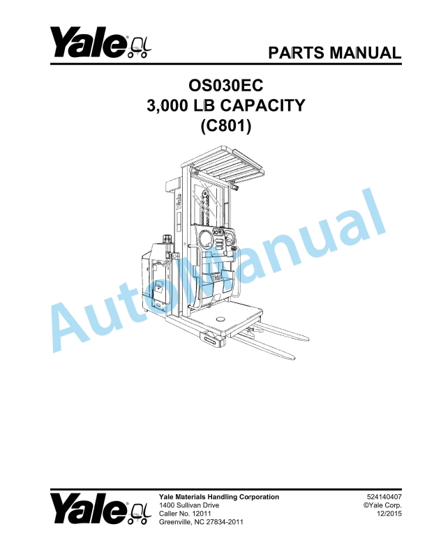 Yale C801 OS030EC 3.000 LB Capacity Parts Manual 524140407
