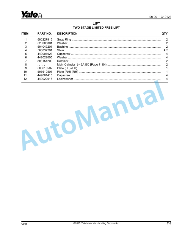 Yale C801 OS030EC 3.000 LB Capacity Parts Manual 524140407 3 Yale C801 OS030EC 3.000 LB Capacity Parts Manual 524140407 - Image 3
