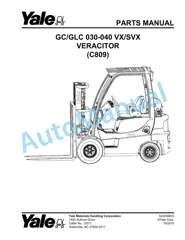 Yale C809 GC-GLC 030-040 VX-SVX Veracitor Parts Manual 524239833