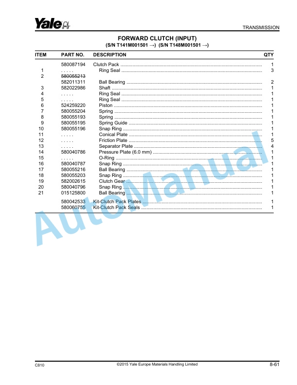 Yale C810 GDP-GLP16-18VX, GDP-GLP20SVX Veracitor Parts Manual 524240447 3 Yale C810 GDP-GLP16-18VX, GDP-GLP20SVX Veracitor Parts Manual 524240447 - Image 3