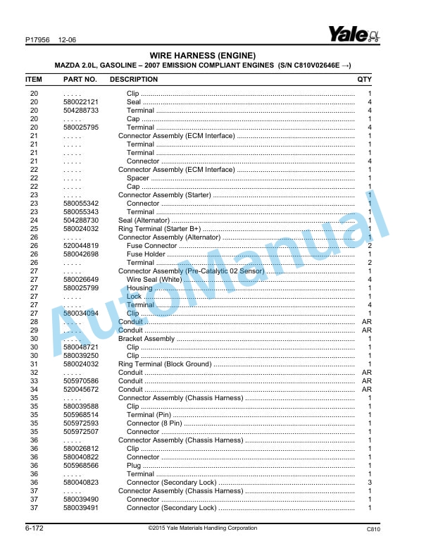 Alternative view of Yale C810 GP-GDP-GLP030-040VX-SVX Veracitor Parts Manual 524240445