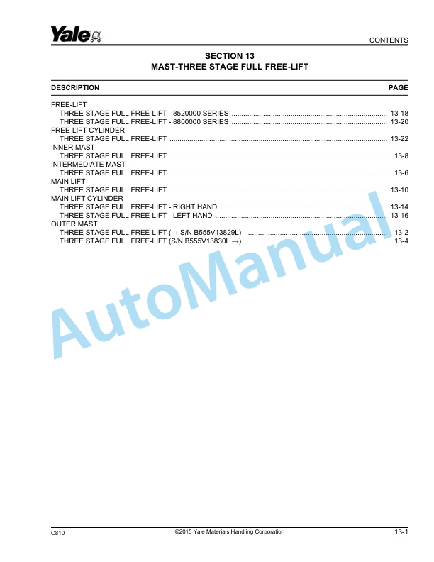 Yale C810 GP-GDP-GLP030-040VX-SVX Veracitor Parts Manual 524240445 5 Yale C810 GP-GDP-GLP030-040VX-SVX Veracitor Parts Manual 524240445 - Image 5