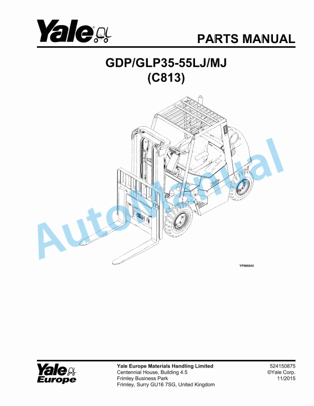 Yale C813 GDP070-090LJ, GDP100-120MJ Parts Manual 524139553