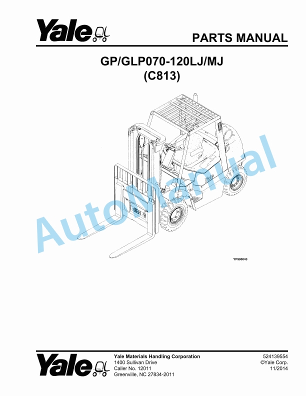 Yale C813 GP-GLP070-120LJ-MJ Parts Manual 524139554