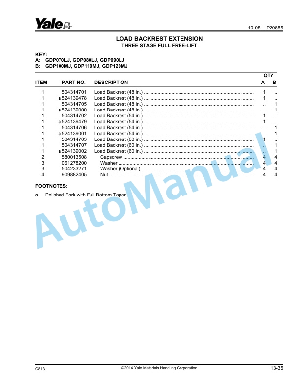 Yale C813 GP-GLP070-120LJ-MJ Parts Manual 524139554 4 Yale C813 GP-GLP070-120LJ-MJ Parts Manual 524139554 - Image 4