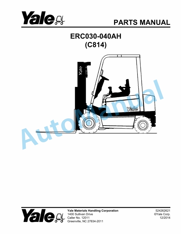 Yale C814 ERC-ERP16AAF, ERC-ERP18AAF, ERC-ERP20AAF Parts Manual 524262622