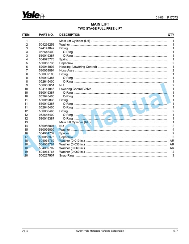 Yale C814 ERC-ERP16AAF, ERC-ERP18AAF, ERC-ERP20AAF Parts Manual 524262622 4 Yale C814 ERC-ERP16AAF, ERC-ERP18AAF, ERC-ERP20AAF Parts Manual 524262622 - Image 4