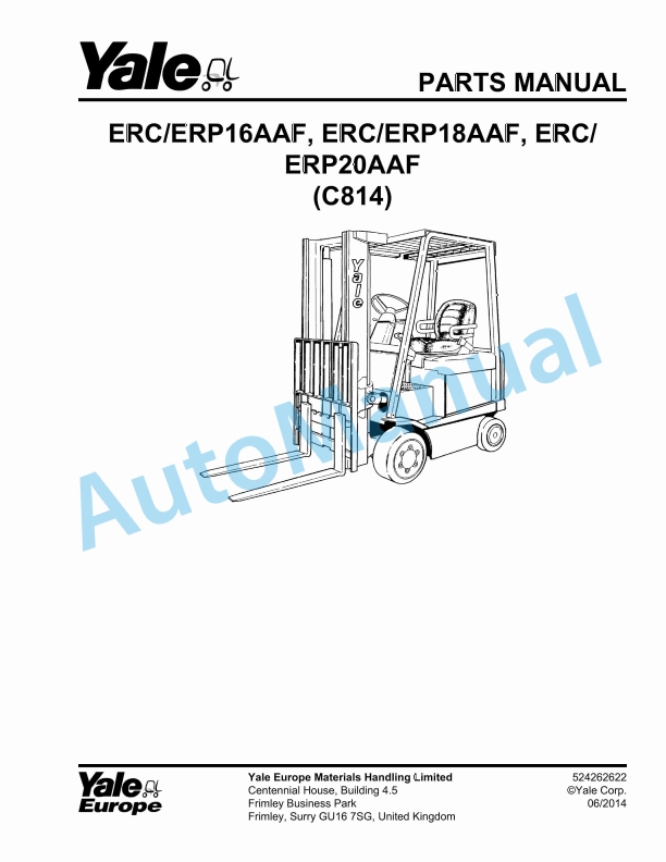 Yale C814 ERC030-040AH Parts Manual 524262621