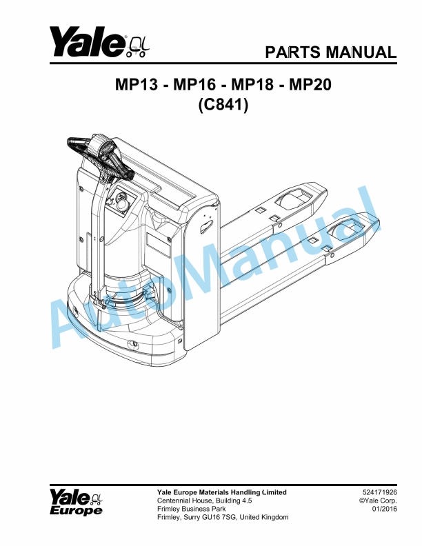 Yale C814 MP13, MP16, MP18, MP20 Parts Manual 524171926