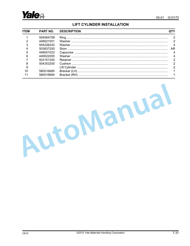 Yale C815 - C816 NDR030AE, NR035AE, NR040AE, NR045AE - NS040AF, NS050AF Parts Manual 524143974 3 Yale C815 - C816 NDR030AE, NR035AE, NR040AE, NR045AE - NS040AF, NS050AF Parts Manual 524143974 - Image 3