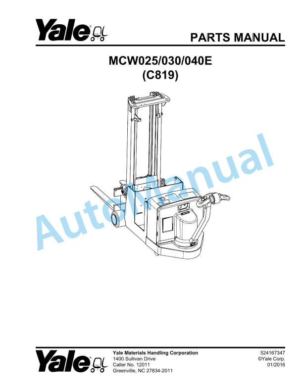 Yale C819 MCW025-030-040E Parts Manual 524167347
