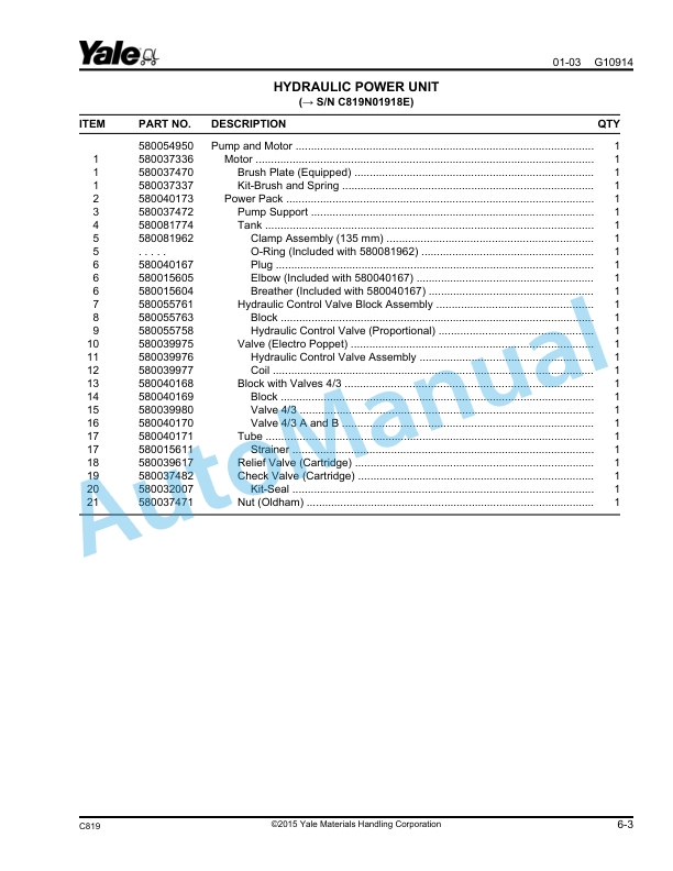 Alternative view of Yale C819 MCW025-030-040E Parts Manual 524167347
