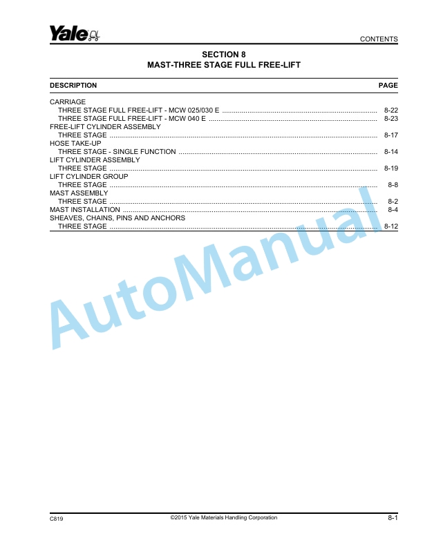 Yale C819 MCW025-030-040E Parts Manual 524167347 3 Yale C819 MCW025-030-040E Parts Manual 524167347 - Image 3