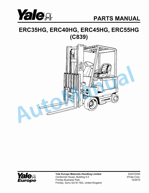 Yale C839 ERC35HG, ERC40HG, ERC45HG, ERC55HG Parts Manual 524272294