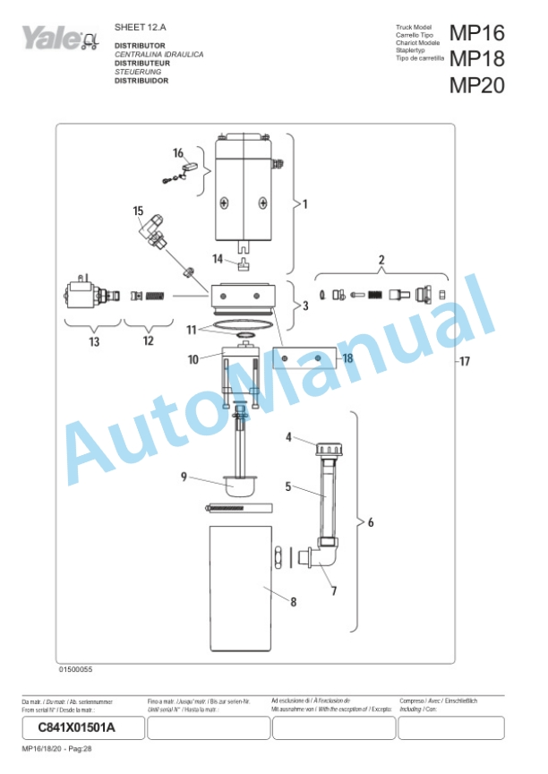 Yale C841 MP16, MP18, MP20 Parts Manual 5241171926 2 Yale C841 MP16, MP18, MP20 Parts Manual 5241171926-2