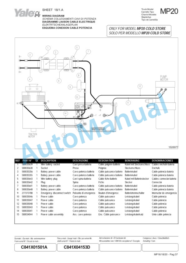 Yale C841 MP16, MP18, MP20 Parts Manual 5241171926 3 Yale C841 MP16, MP18, MP20 Parts Manual 5241171926-3