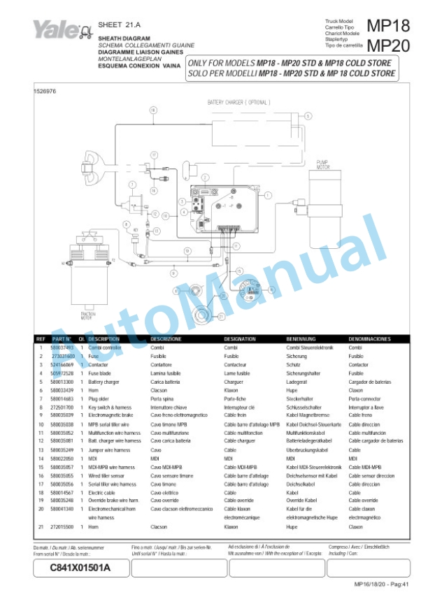 Yale C841 MP16, MP18, MP20 Parts Manual 5241171926 4 Yale C841 MP16, MP18, MP20 Parts Manual 5241171926-4