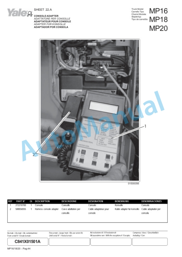 Yale C841 MP16, MP18, MP20 Parts Manual 5241171926 5 Yale C841 MP16, MP18, MP20 Parts Manual 5241171926-5