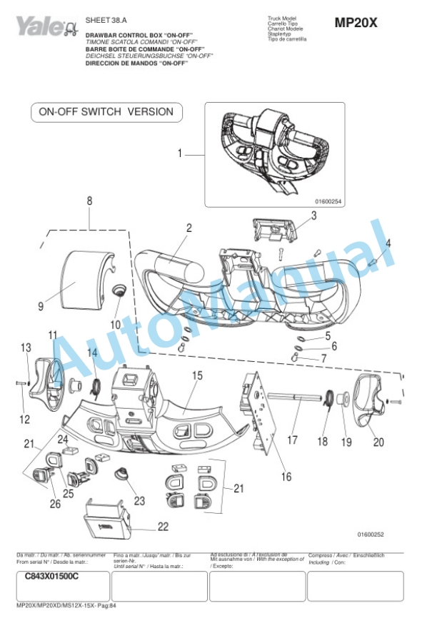 Yale C843 - B892 - C847 MP20X, MP20XD, MS12X, MS15X, MS12X IL, MS15X IL, MS12X SL, MS15X SL Parts Manual 524216287 2 Yale C843 - B892 - C847 MP20X, MP20XD, MS12X, MS15X, MS12X IL, MS15X IL, MS12X SL, MS15X SL Parts Manual 524216287-2