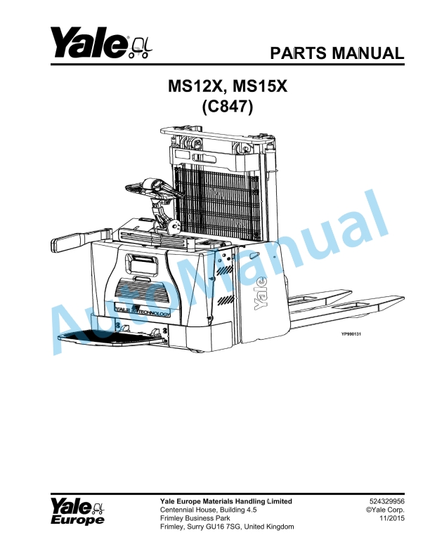 Yale C847 MS12X, MS15X Parts Manual 524329956