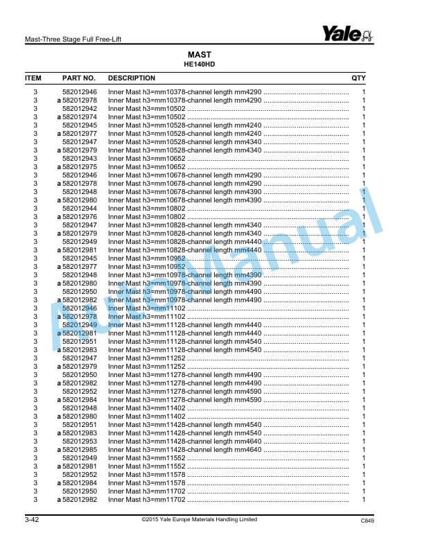 Alternative view of Yale C849 MR14-14H, MR16-16H-16N, MR20-20H-20W, MR25 Parts Manual 524158717