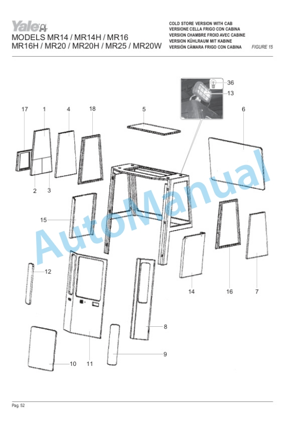 Yale C849 MR14, MR14H, MR16, MR16H, MR20, MR20H, MR25, MR16N, MR20W Parts Manual 524158718-4