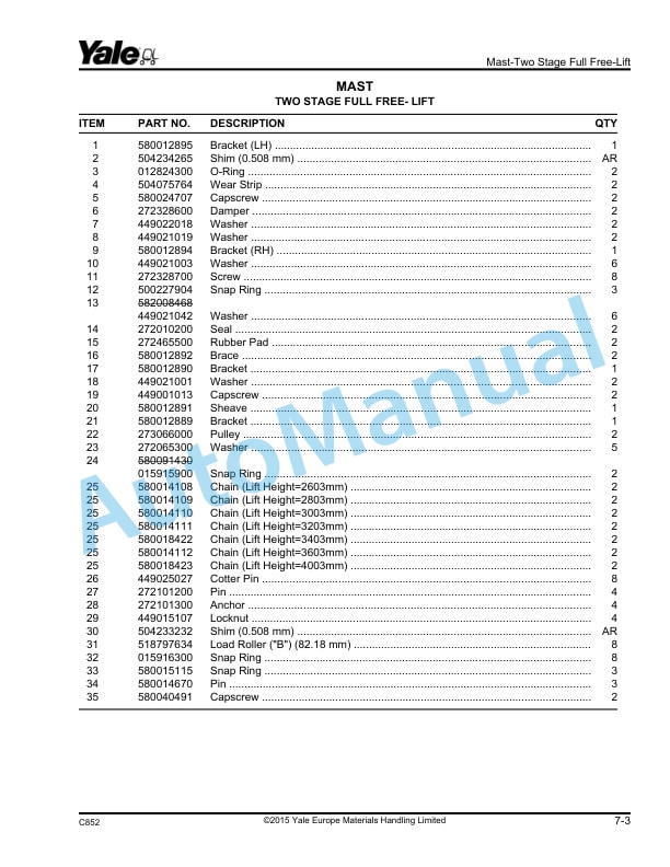 Yale C852 MS14, MS16 Parts Manual 524336822 4 Yale C852 MS14, MS16 Parts Manual 524336822 - Image 4