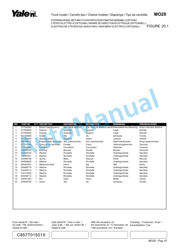 Yale C857 MO20 Parts Manual 524170129 3 Yale C857 MO20 Parts Manual 524170129-3