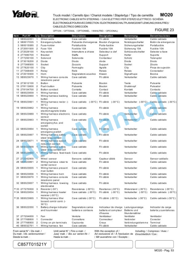 Yale C857 MO20 Parts Manual 524170129 4 Yale C857 MO20 Parts Manual 524170129-4