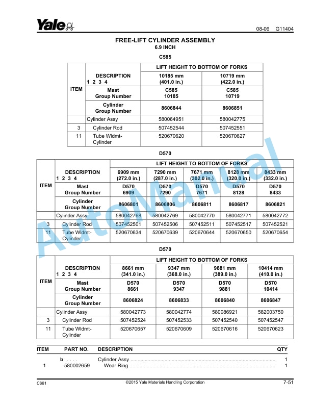 Yale C861 NR045EA, NDR035EA Parts Manual 524233347 3 Yale C861 NR045EA, NDR035EA Parts Manual 524233347 - Image 3