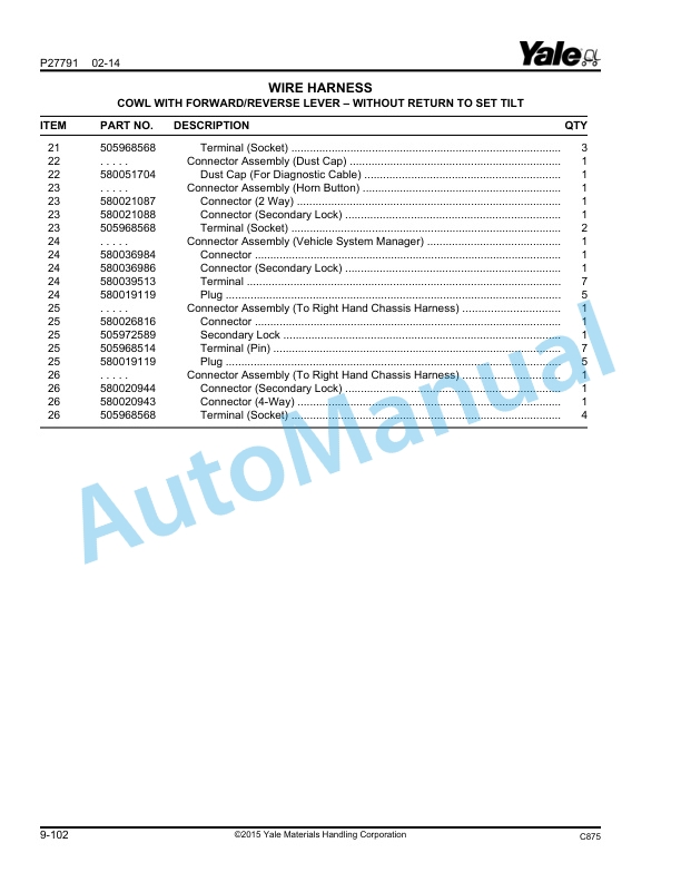 Alternative view of Yale C875 GP40-70VX, GLP40-70VX, GDP40-70VX Parts Manual 550096616