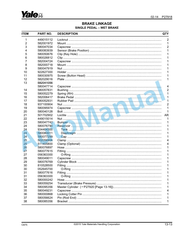 Yale C875 GP40-70VX, GLP40-70VX, GDP40-70VX Parts Manual 550096616 3 Yale C875 GP40-70VX, GLP40-70VX, GDP40-70VX Parts Manual 550096616 - Image 3