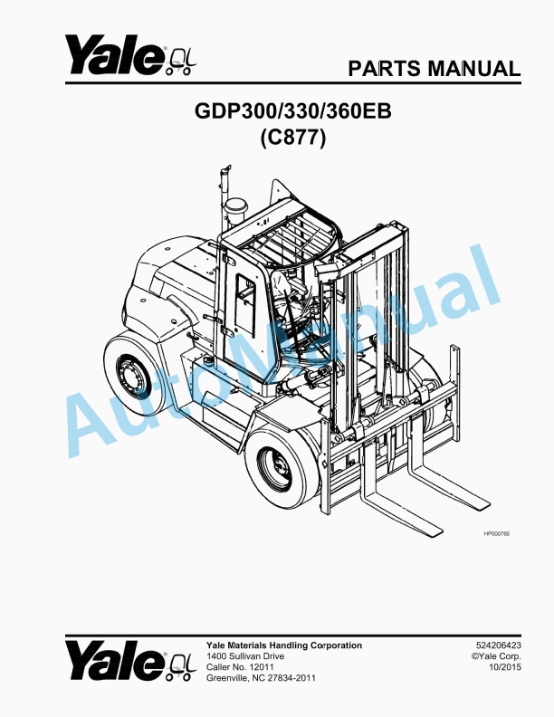 Yale C877 GDP300-330-360EB Parts Manual 524206423