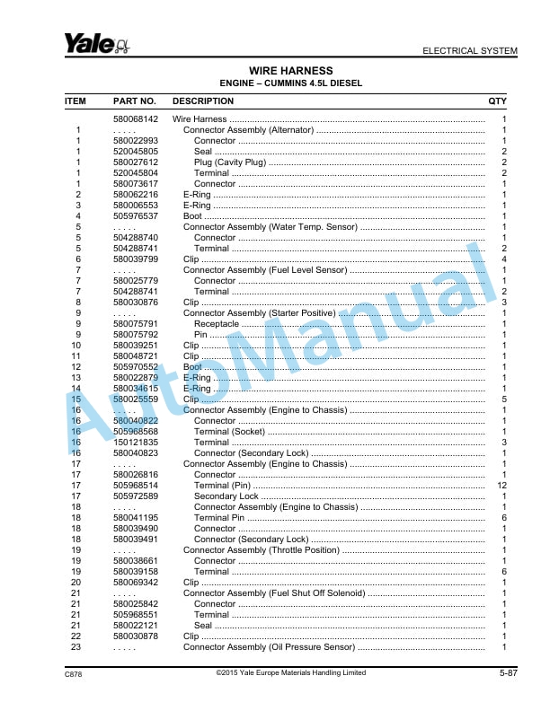 Alternative view of Yale C878 GLP60-70VX, GDP60-70VX Parts Manual 524288866