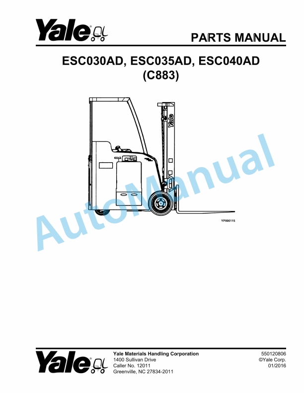 Yale C883 ESC030AD, ESC035AD, ESC040AD Parts Manual 550120806