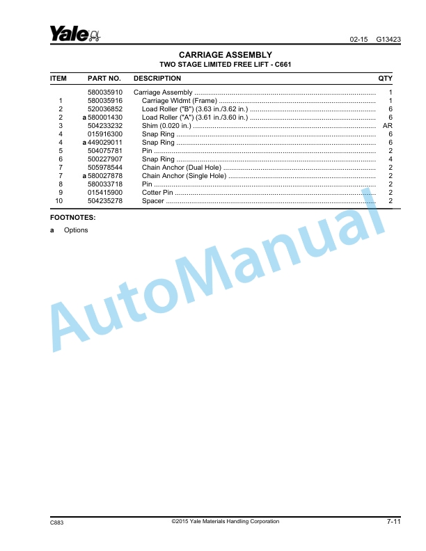 Alternative view of Yale C883 ESC030AD, ESC035AD, ESC040AD Parts Manual 550120806