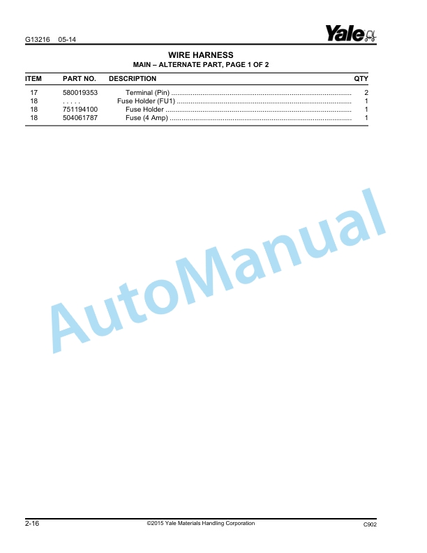 Alternative view of Yale C902 - C903 MTR005-F, MTR007-F Parts Manual 550090975