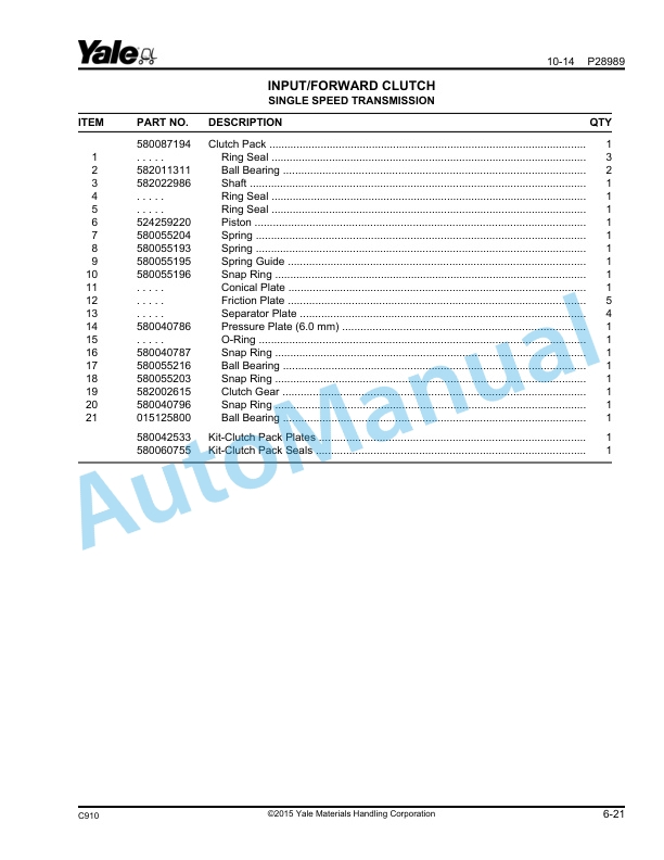 Alternative view of Yale C910 GC-GLC040VX, GC-GLC050VX, GC-GLC055SVX, GC-GLC60VX, GC-GLC070VX Parts Manual 550108875