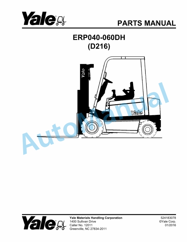 Yale D216 ERP040-060DH Parts Manual 524183078