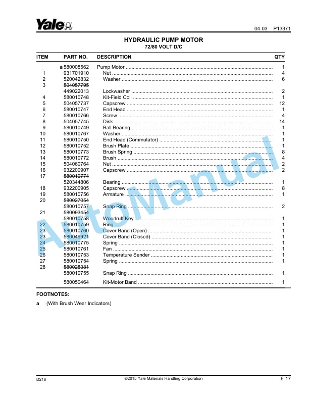 Alternative view of Yale D216 ERP040-060DH Parts Manual 524183078
