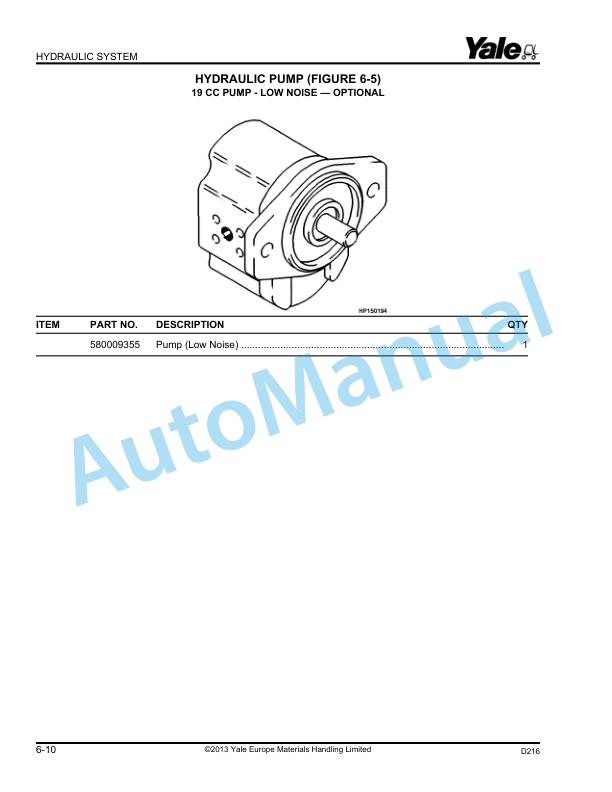 Alternative view of Yale D216 ERP20-30ALF Parts Manual 524183090
