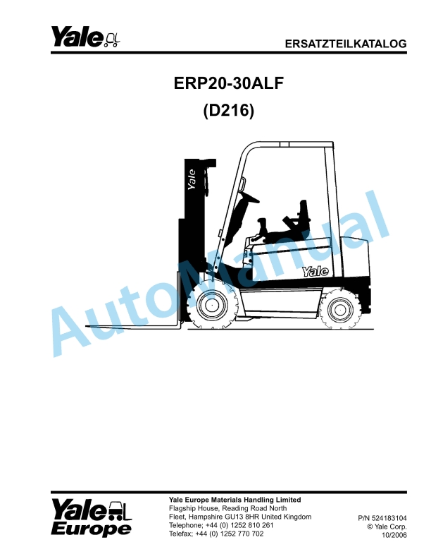 Yale D216 ERP20-30ALF Parts Manual 524183104 DE