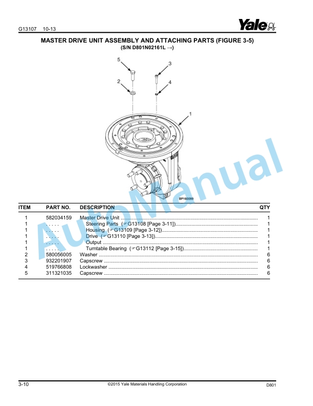 Alternative view of Yale D801 OS030EF 3000 lb. Capacity Parts Manual 550035946