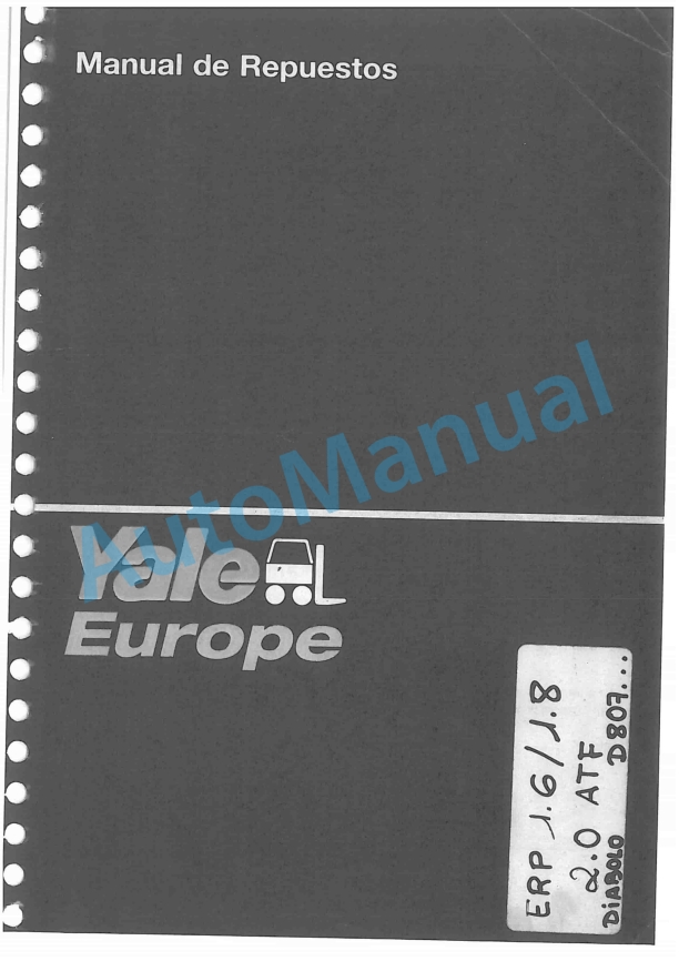 Yale D807 ERP1.6-1.8-2.0ATF Parts Manual 524150866 SP
