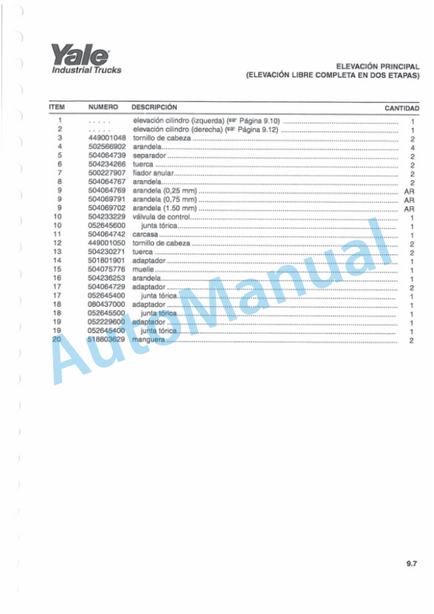 Yale D807 ERP1.6-1.8-2.0ATF Parts Manual 524150866 SP-4