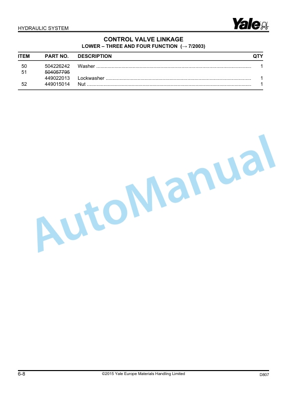 Alternative view of Yale D807 ERP1.6-2.0ATF Parts Manual 524150863