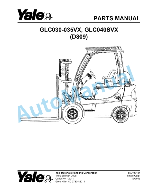 Yale D809 GLC030-035VX, GLC040SVX Parts Manual 550108484