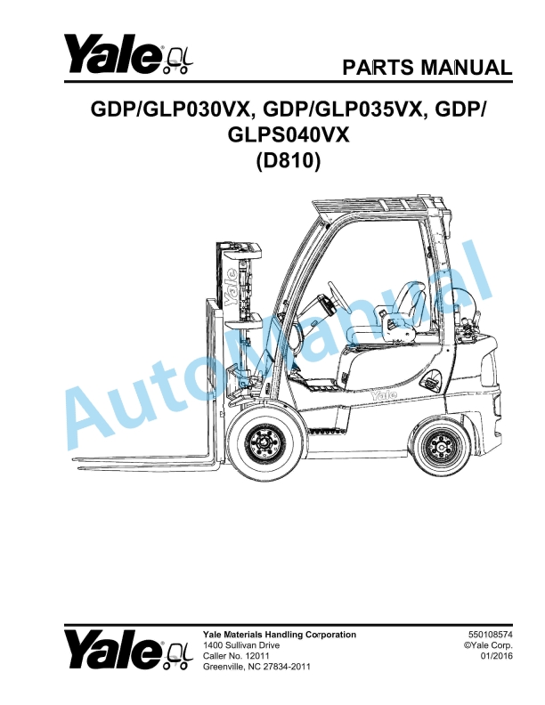 Yale D810 GDP-GLP030VX, GDP-GLP035VX, GDP-GLPS040VX Parts Manual 550108574