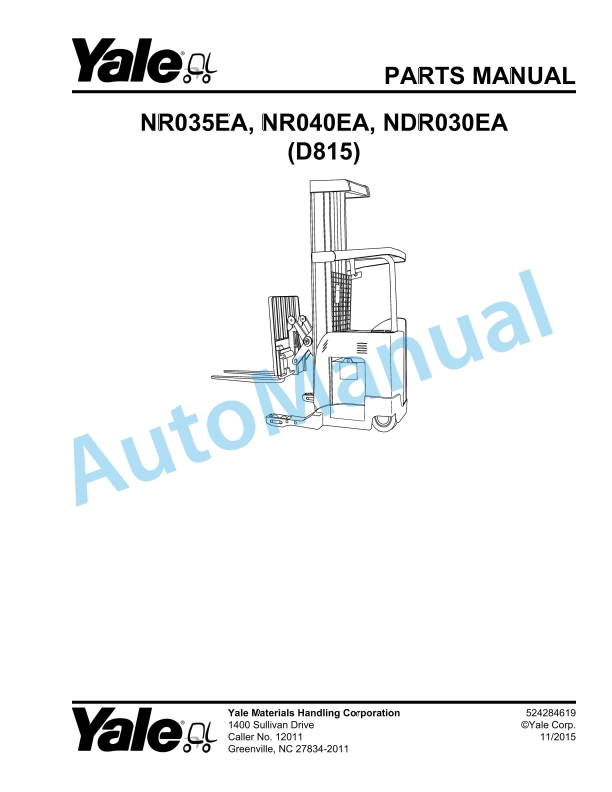 Yale D815 NR035EA, NR040EA, NDR030EA Parts Manual 524284619